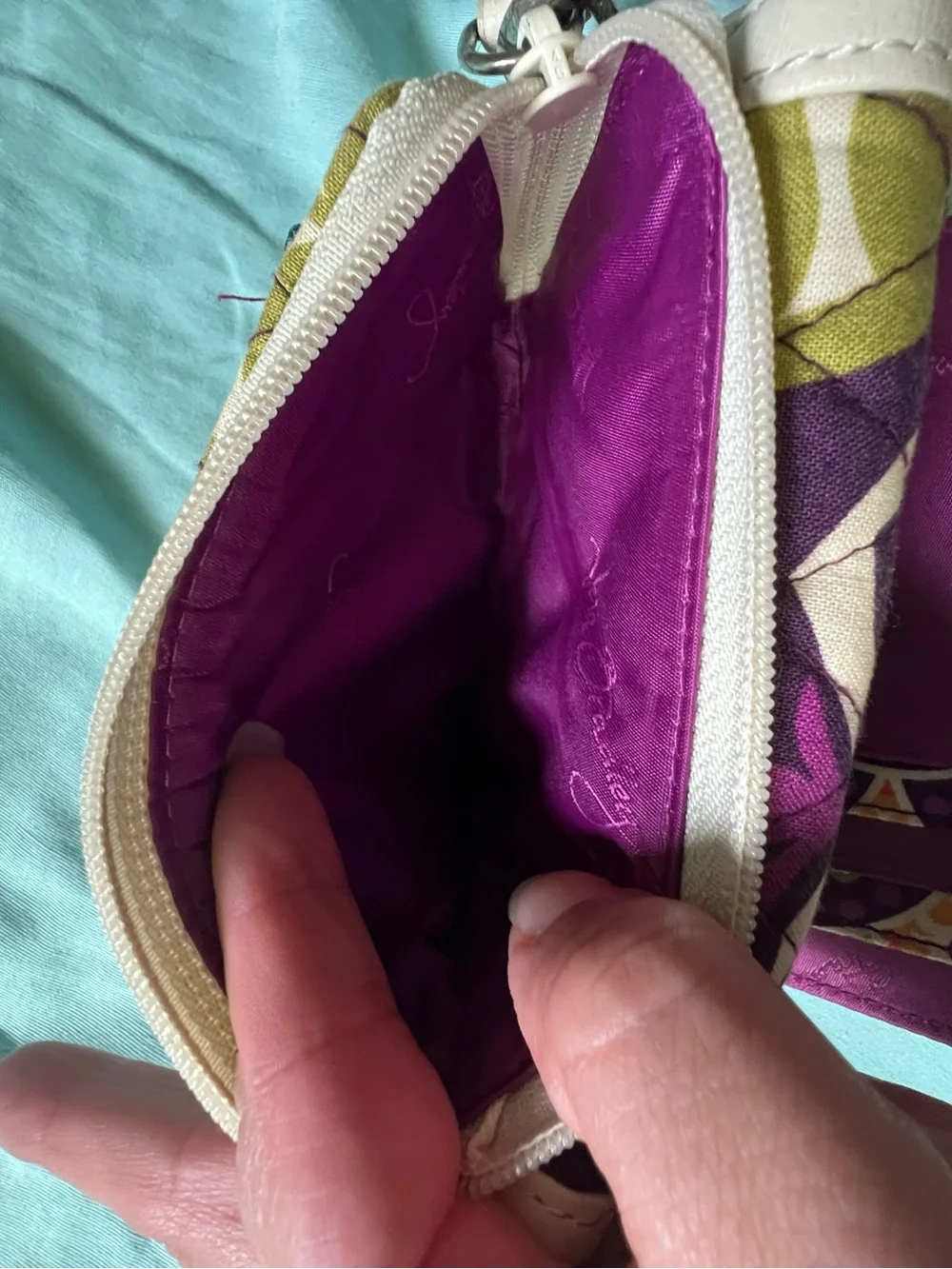 Vera Bradley Purple Floral Accent Trifold Wristlet